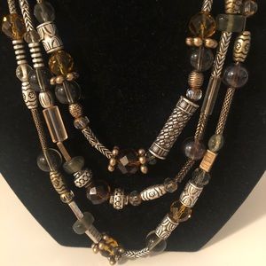 Priemer Design Jewelry Necklace 3 Strands Of Beads Amber, Green & Bracelet